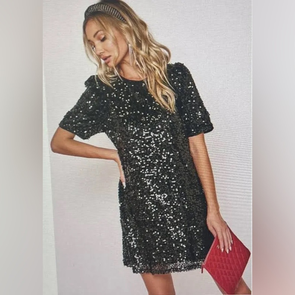 Vine & Love Black Sequin Mini Dress